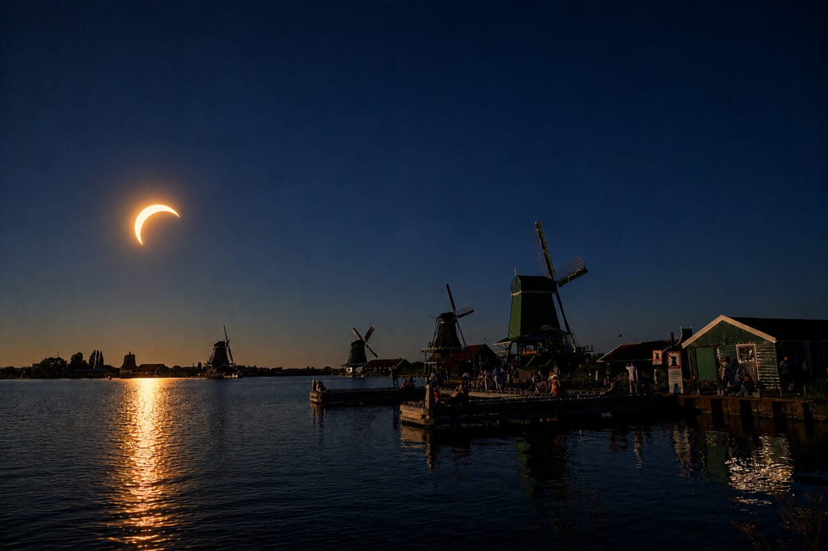 Zonsverduistering Eclipse Zaanse Schans Windmills Holland